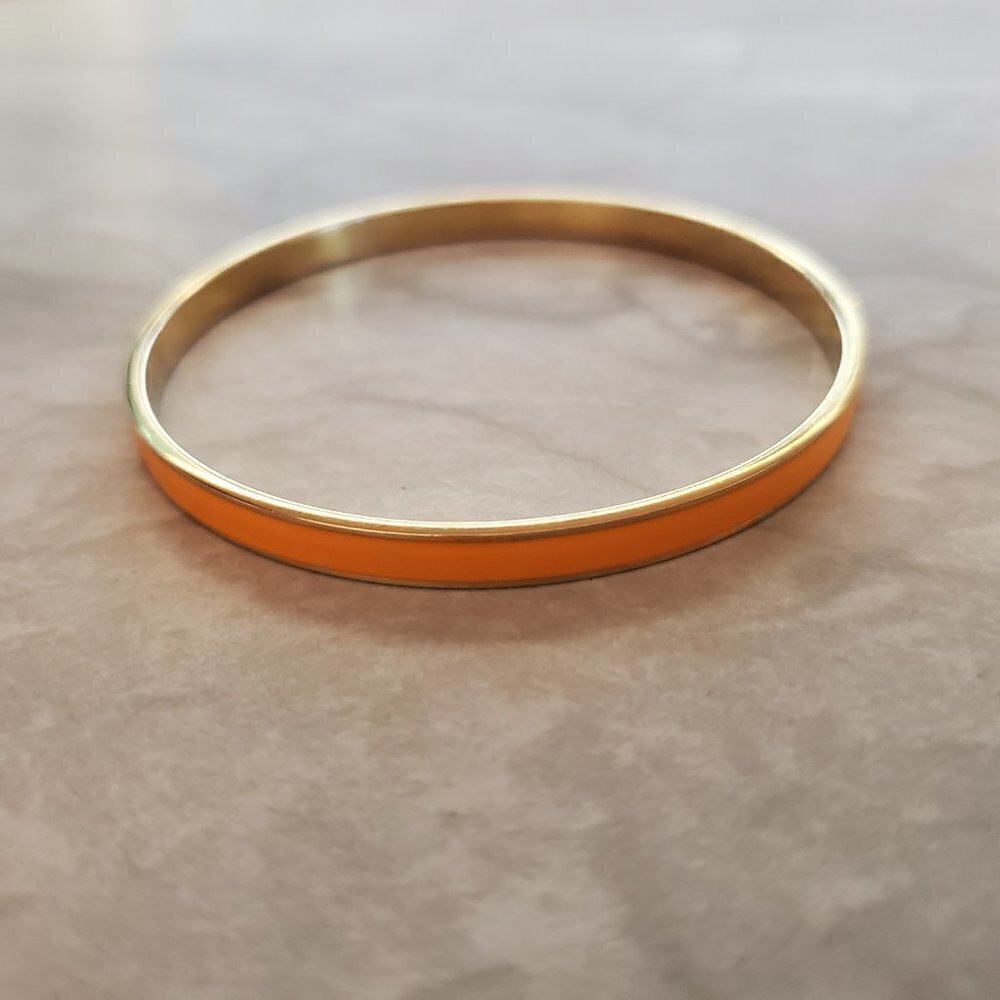 🧡 Vintage 2000's 00's Y2K J.Crew bright Orange Enamal Skinny Bangle Bracelet 🧡 - Picture 5 of 9